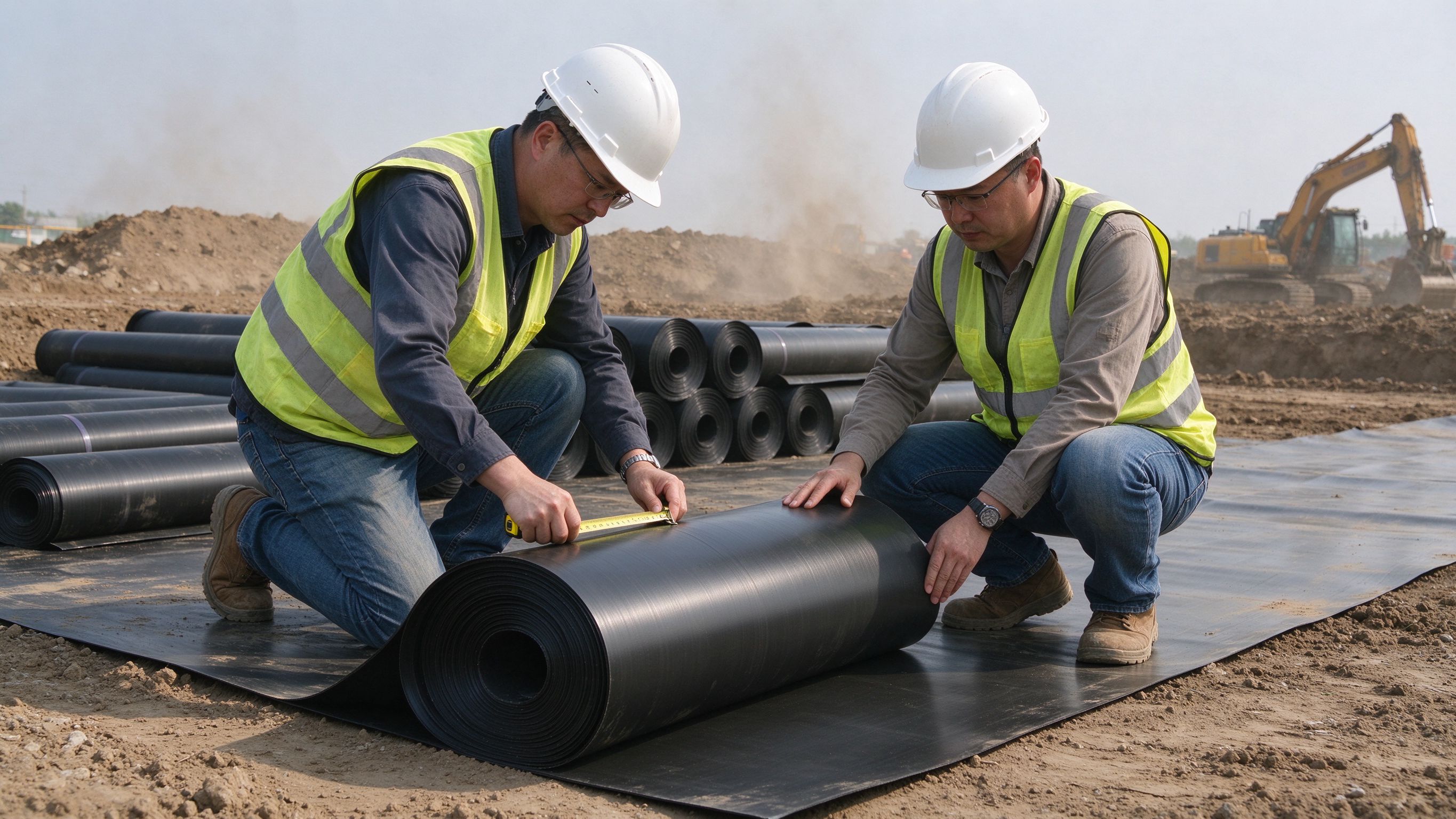 现场实拍：监理对进场 HDPE 土工膜进行验收检查