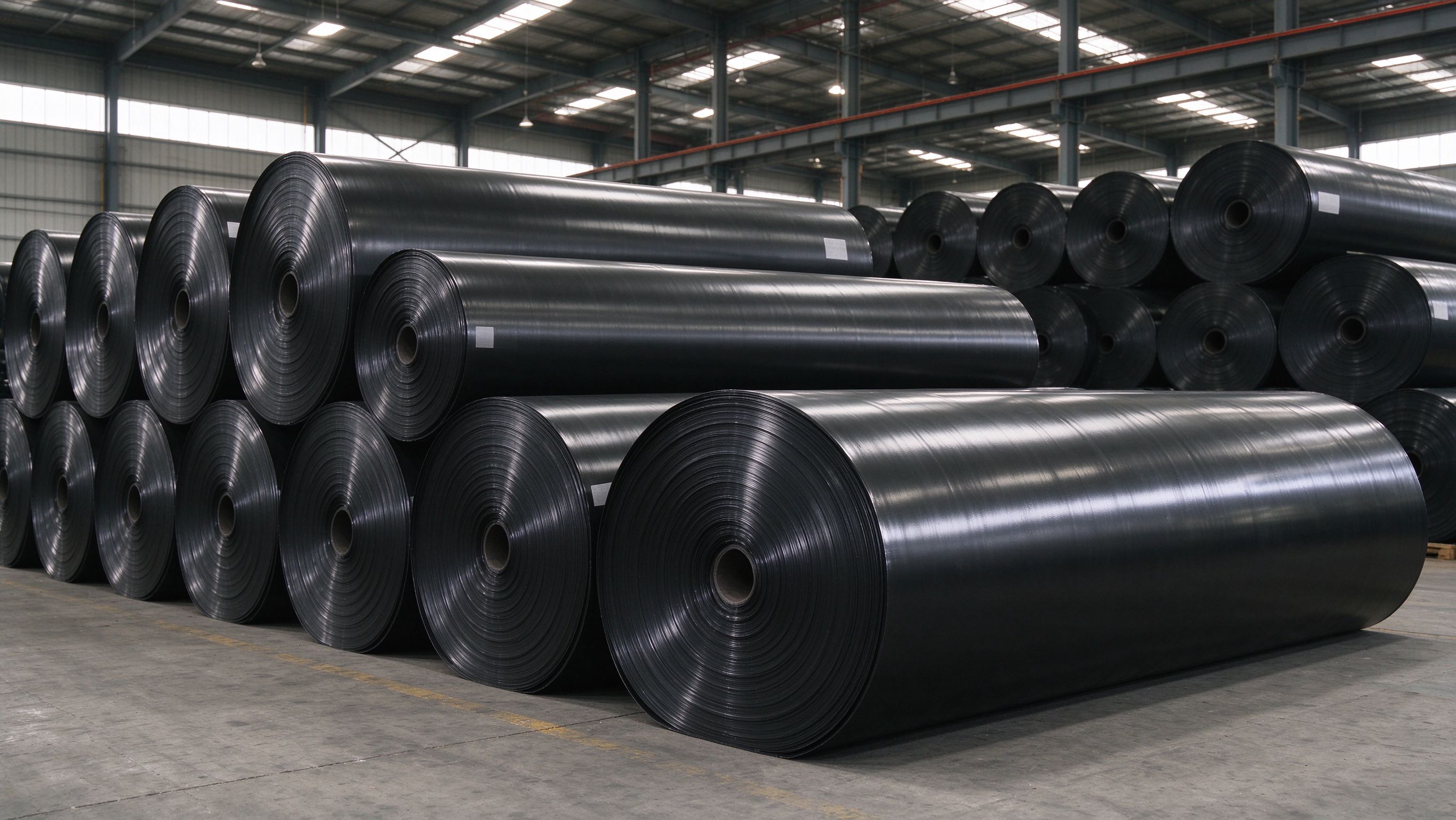 实拍：HDPE 土工膜卷材库房备货